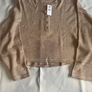Express Tan Ribbed Crop Top Shirt